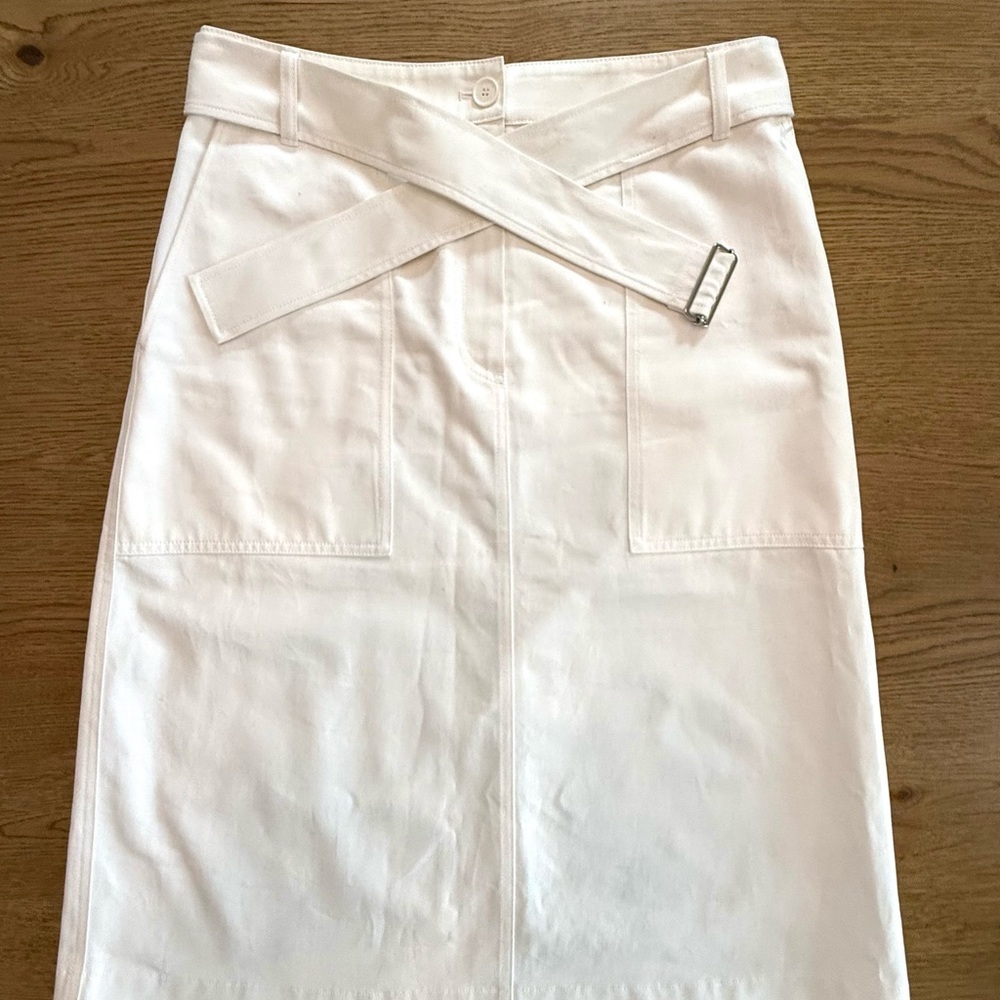 Lacoste White Belted A-Line Skirt Size 40 Chic Preppy Classic 100% Cotton - Picture 13 of 13